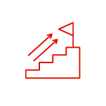 Icône représentant un escalier avec un drapeau à son sommet et des flèches qui montent