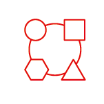 Icône qui représente un rond, un carré, un triangle et un hexagone liés par un cercle